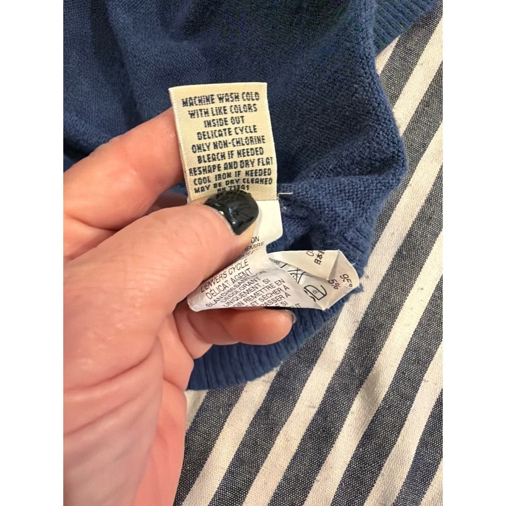 LL Bean Blue Cotton‎ Cashmere Blend Button Cardigan Sweater Large 290404